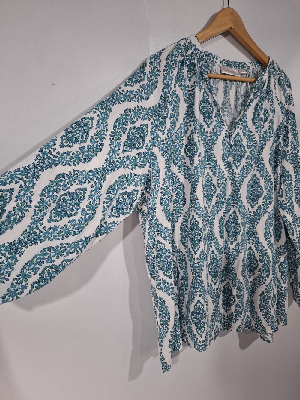 Belle by Kim Gravel Floral Ikat Blouson Tunic Sleeve Lightweight Blouse 3X Boho - Picture 4 of 12